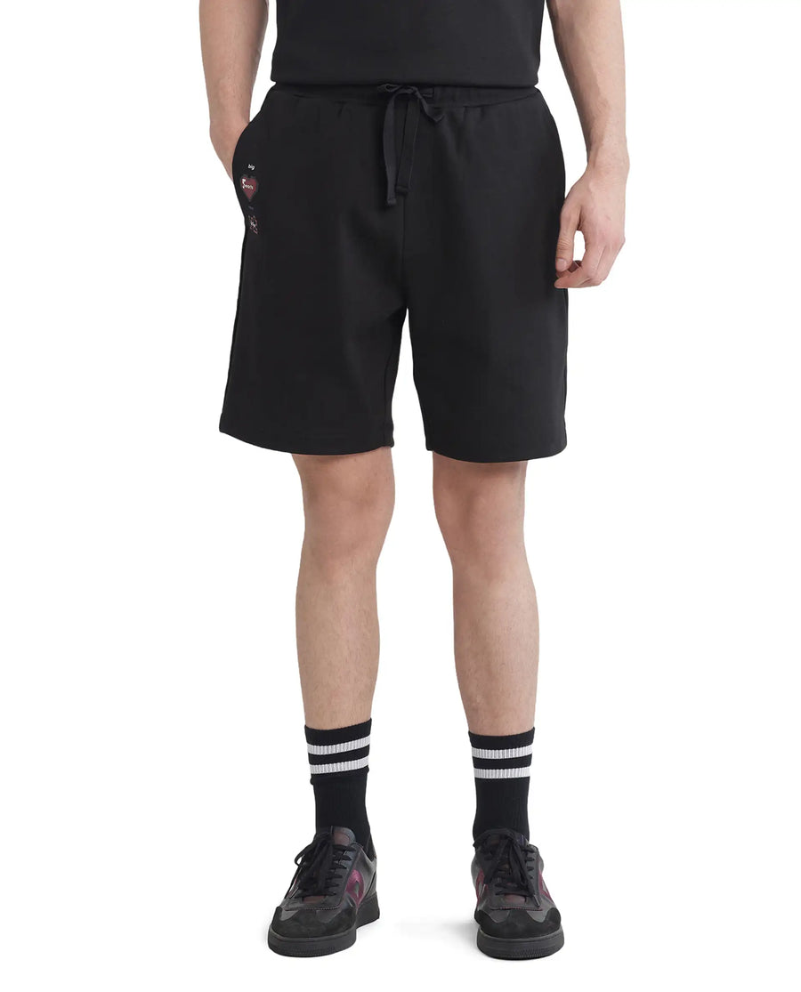 Rare Rabbit Men's Lux Black Cotton Blend Plain Relaxed Fit Shorts
