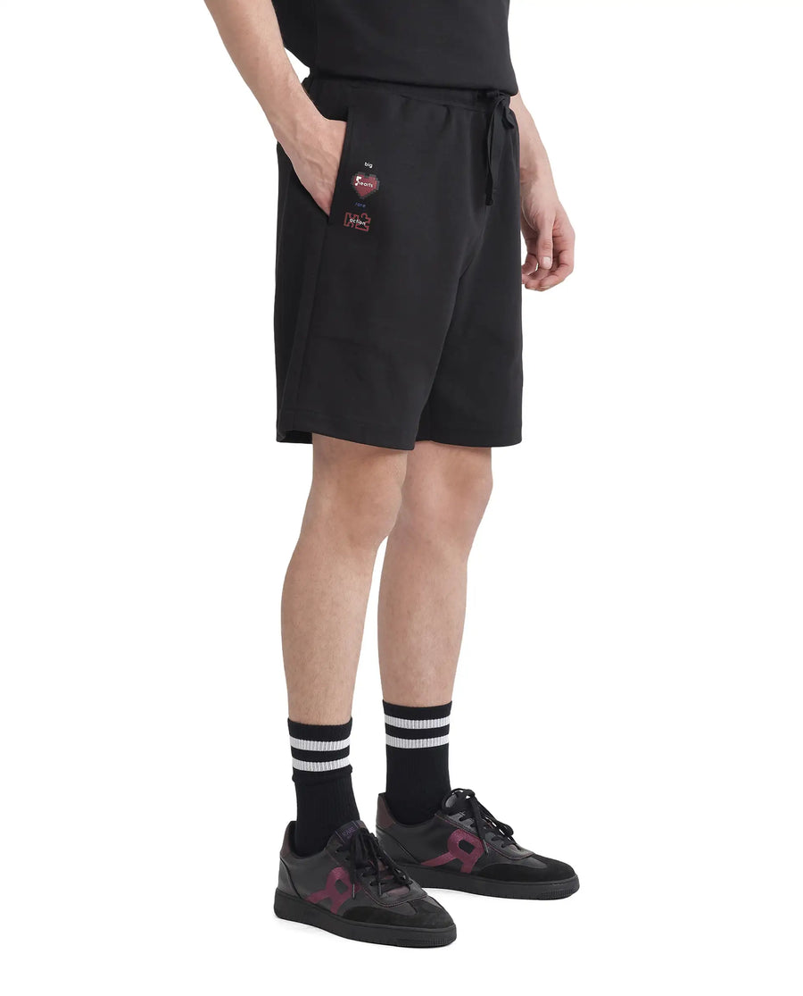 Rare Rabbit Men's Lux Black Cotton Blend Plain Relaxed Fit Shorts