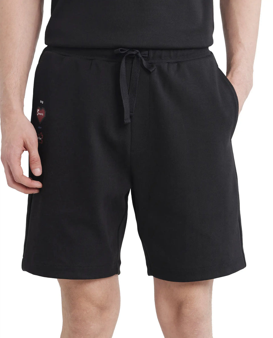 Rare Rabbit Men's Lux Black Cotton Blend Plain Relaxed Fit Shorts