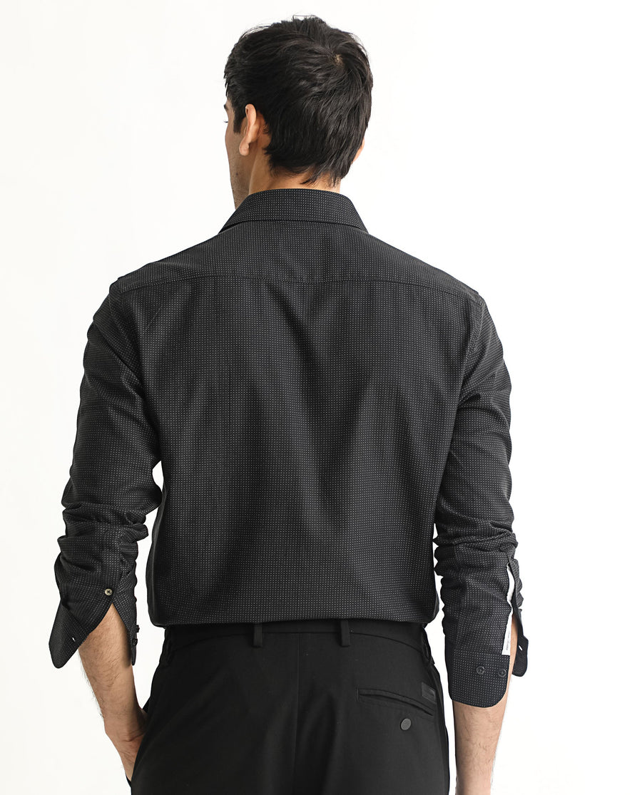 Rare Rabbit Men's Luxem Black Cotton Polka Print Regular Fit Full Sleeve Collared Shirt