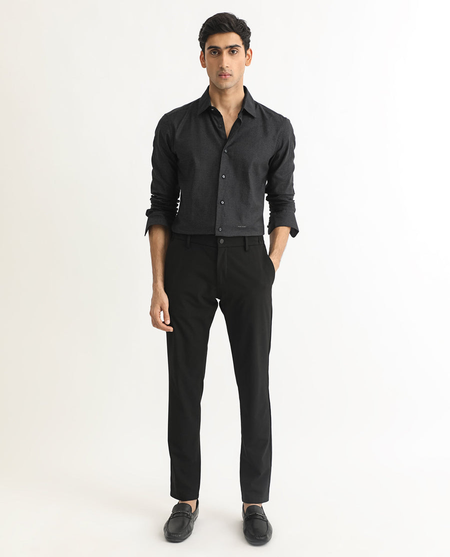 Rare Rabbit Men's Luxem Black Cotton Polka Print Regular Fit Full Sleeve Collared Shirt
