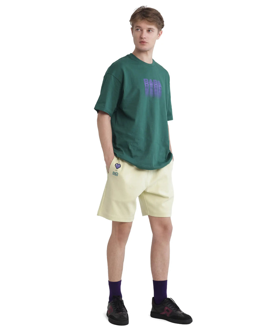 Rare Rabbit Men's Lux Pastel Yellow Cotton Blend Plain Relaxed Fit Shorts