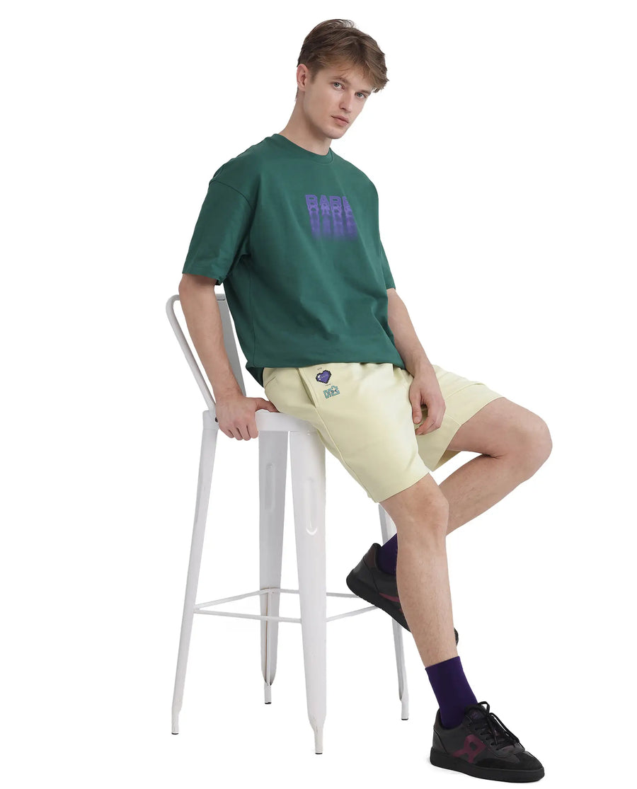 Rare Rabbit Men's Lux Pastel Yellow Cotton Blend Plain Relaxed Fit Shorts