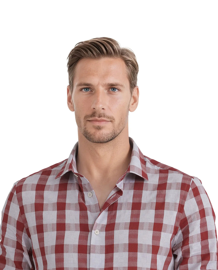 Rare Rabbit Men's Luxs Red Cotton Checked Print Regular Fit Full Sleeve Collared Shirt