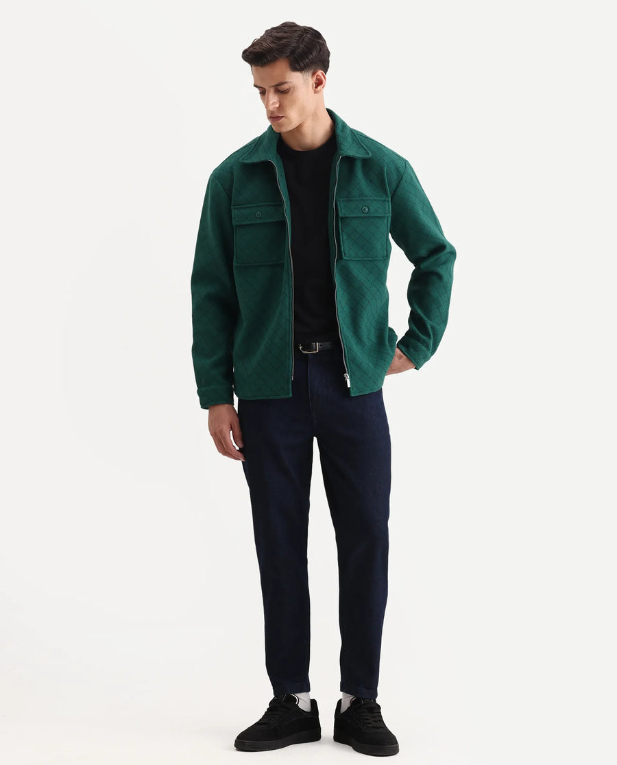 Rare Rabbit Men's Lybro Green Polyester Monogram Print Regular Fit Full Sleeve Spread Collar Jacket