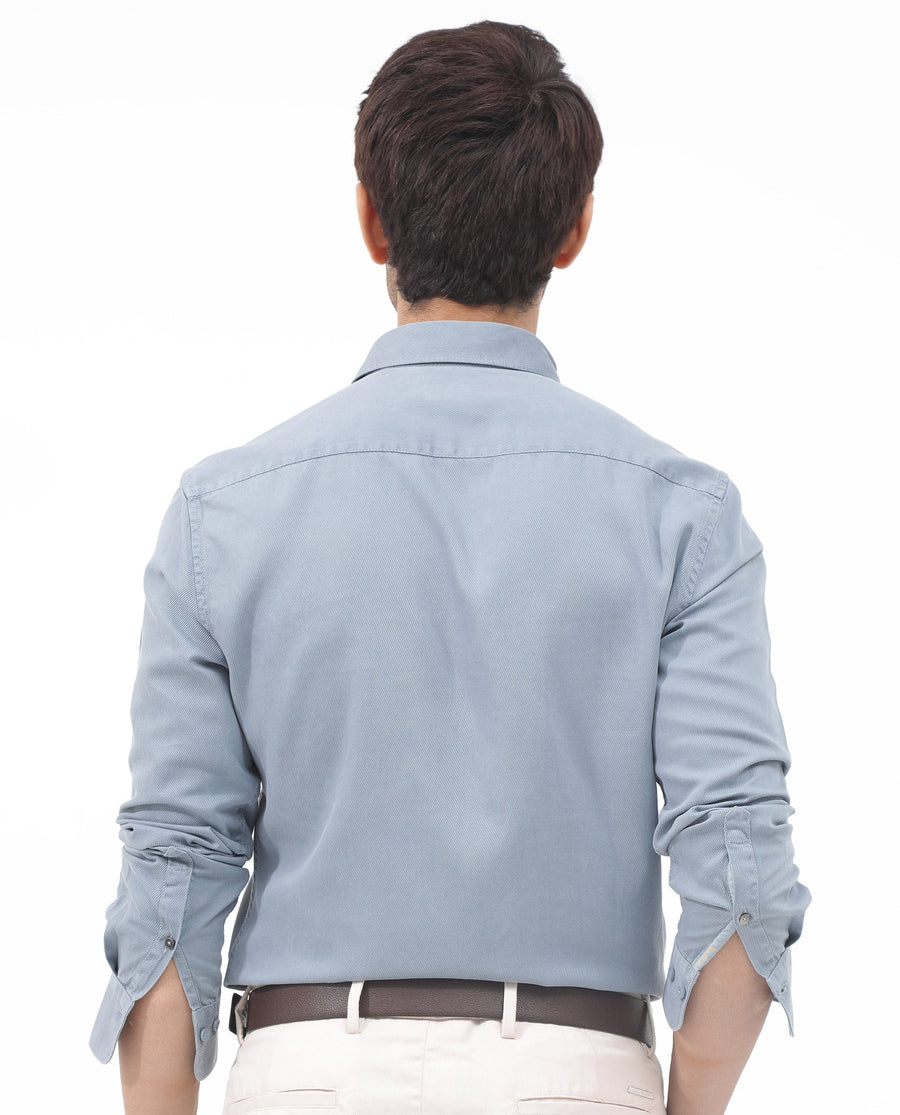 Rare Rabbit Men's Lyton-2 Dusky Blue Cotton Plain Regular Fit Full Sleeve Collared Shirt