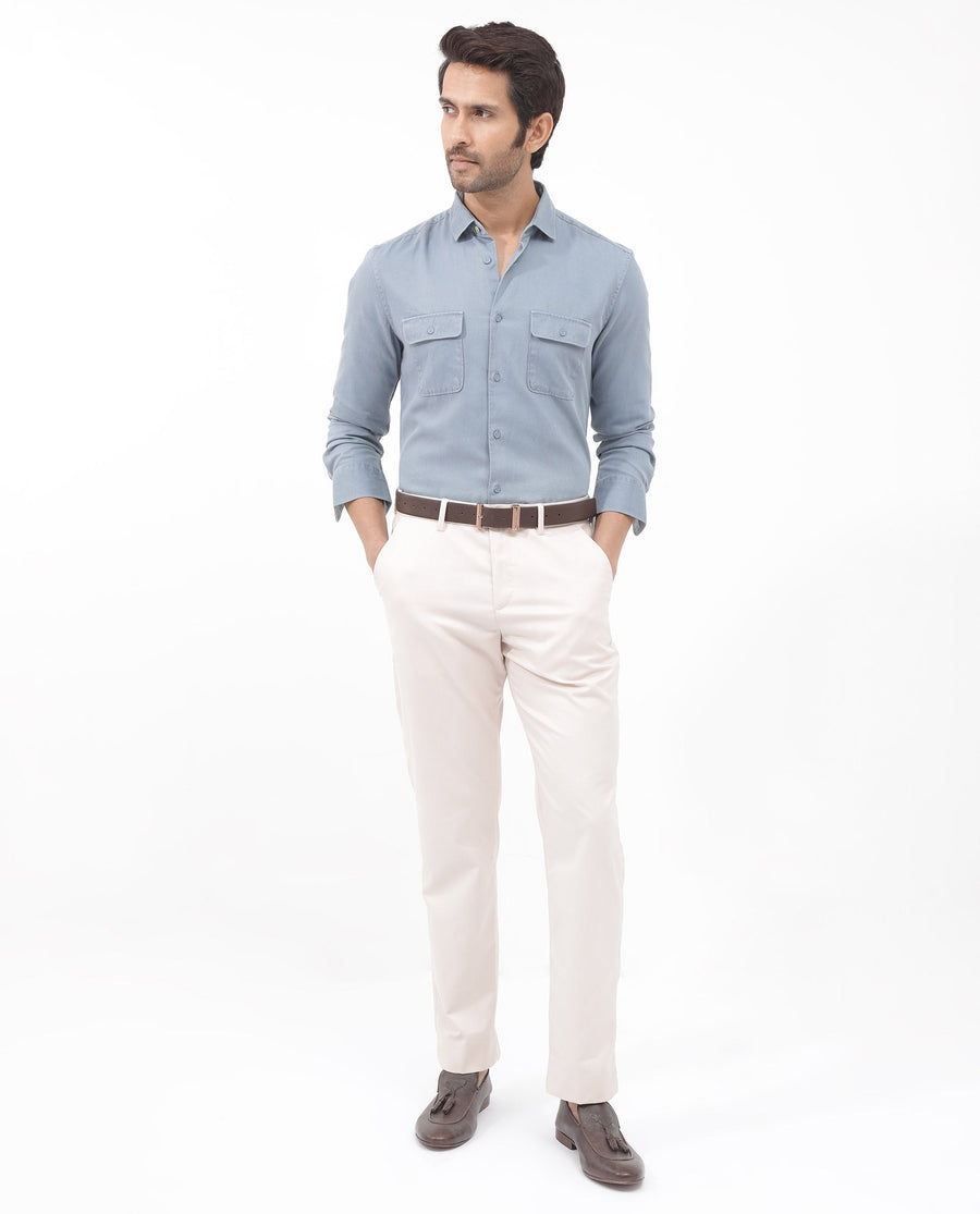 Rare Rabbit Men's Lyton-2 Dusky Blue Cotton Plain Regular Fit Full Sleeve Collared Shirt