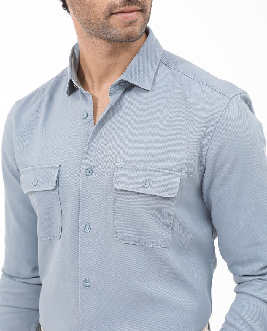 Rare Rabbit Men's Lyton-2 Dusky Blue Cotton Plain Regular Fit Full Sleeve Collared Shirt