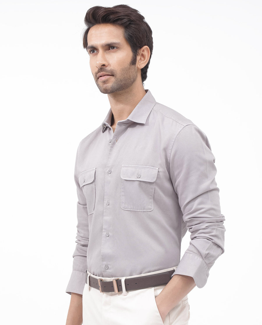 Rare Rabbit Men's Lyton-2 Dusky Purple Cotton Plain Regular Fit Full Sleeve Collared Shirt