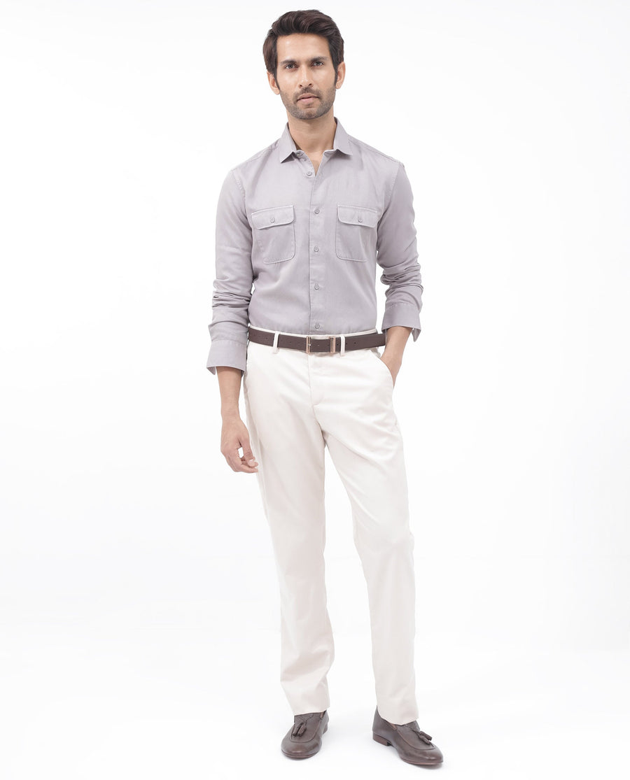 Rare Rabbit Men's Lyton-2 Dusky Purple Cotton Plain Regular Fit Full Sleeve Collared Shirt