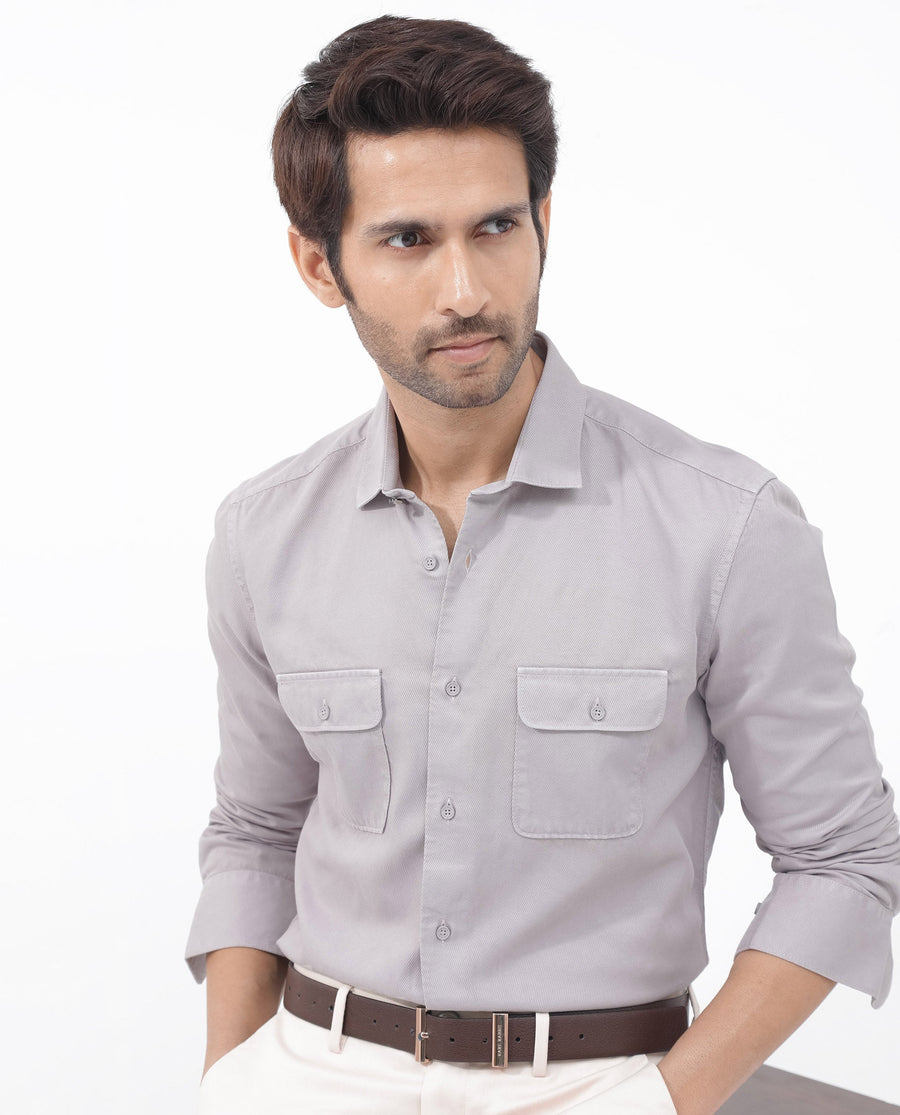 Rare Rabbit Men's Lyton-2 Dusky Purple Cotton Plain Regular Fit Full Sleeve Collared Shirt