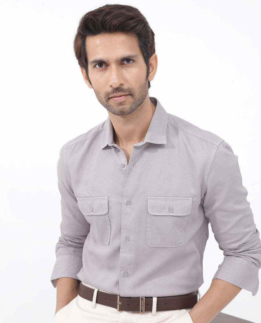 Rare Rabbit Men's Lyton-2 Dusky Purple Cotton Plain Regular Fit Full Sleeve Collared Shirt