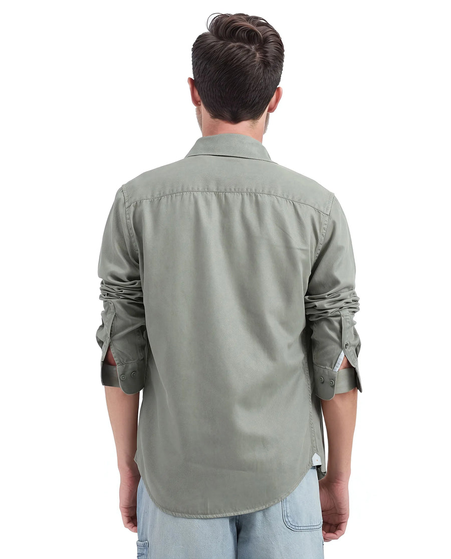 Rare Rabbit Men's Lyton-25 Dusky Green Cotton Blend Plain Regular Fit Full Sleeve Collared Shirt