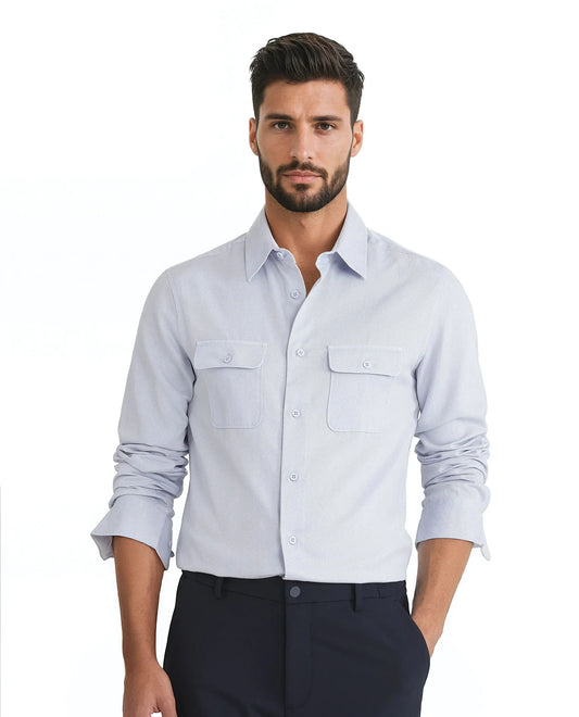 Rare Rabbit Men's Lyton 25 - Pastel Blue Cotton Blend Plain Regular Fit Full Sleeve Collared Shirt