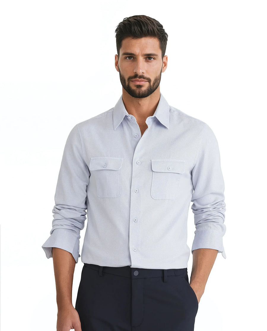 Rare Rabbit Men's Lyton 25 - Pastel Blue Cotton Blend Plain Regular Fit Full Sleeve Collared Shirt