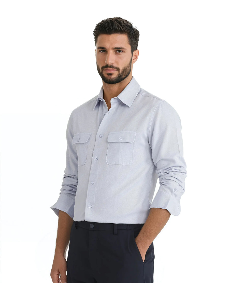 Rare Rabbit Men's Lyton 25 - Pastel Blue Cotton Blend Plain Regular Fit Full Sleeve Collared Shirt