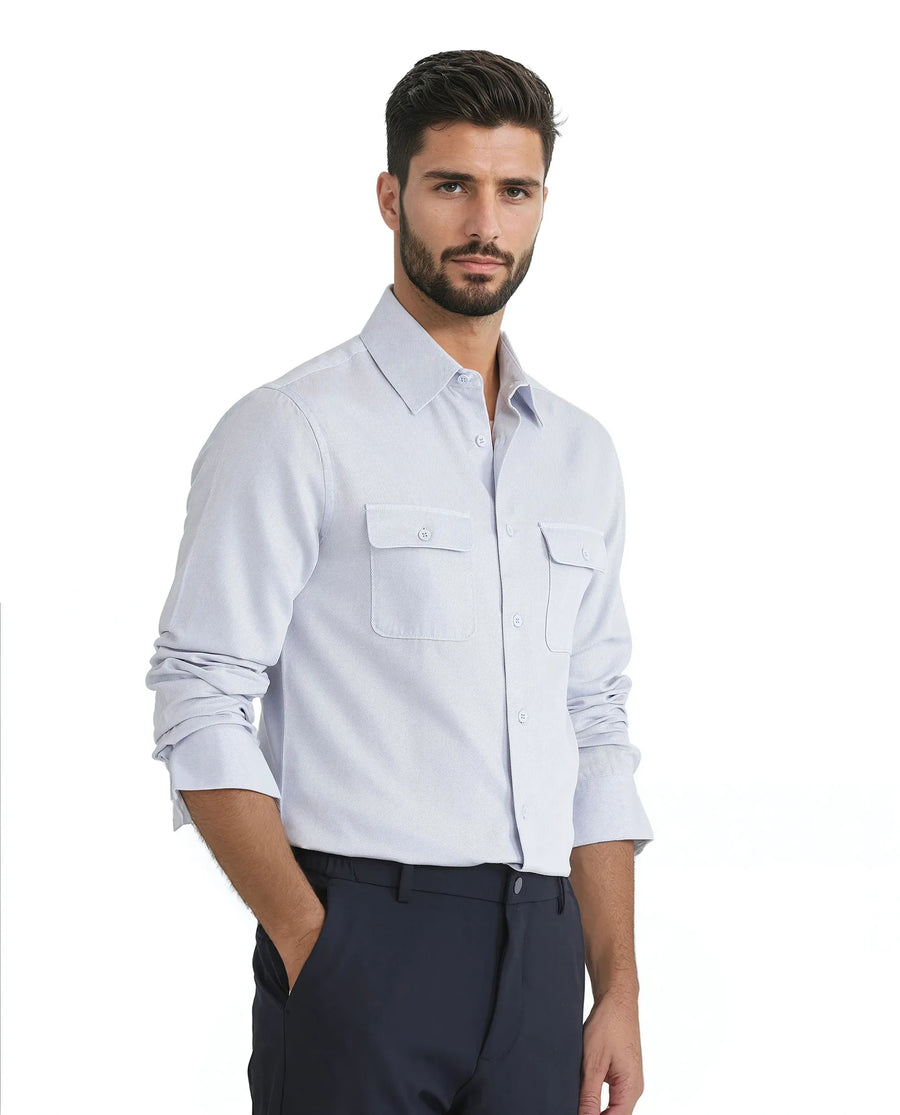 Rare Rabbit Men's Lyton 25 - Pastel Blue Cotton Blend Plain Regular Fit Full Sleeve Collared Shirt