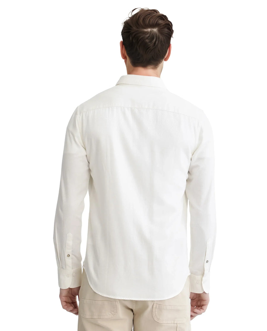 Rare Rabbit Men's Lyton-2 Off White Cotton Plain Regular Fit Full Sleeve Collared Shirt