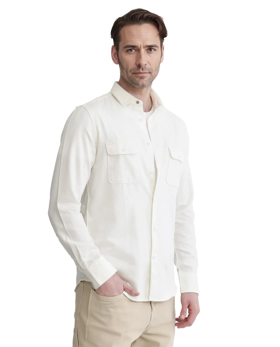 Rare Rabbit Men's Lyton-2 Off White Cotton Plain Regular Fit Full Sleeve Collared Shirt