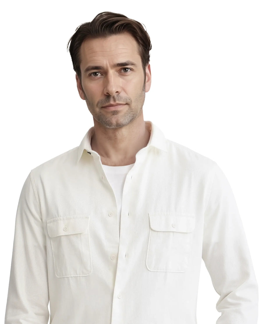 Rare Rabbit Men's Lyton-2 Off White Cotton Plain Regular Fit Full Sleeve Collared Shirt