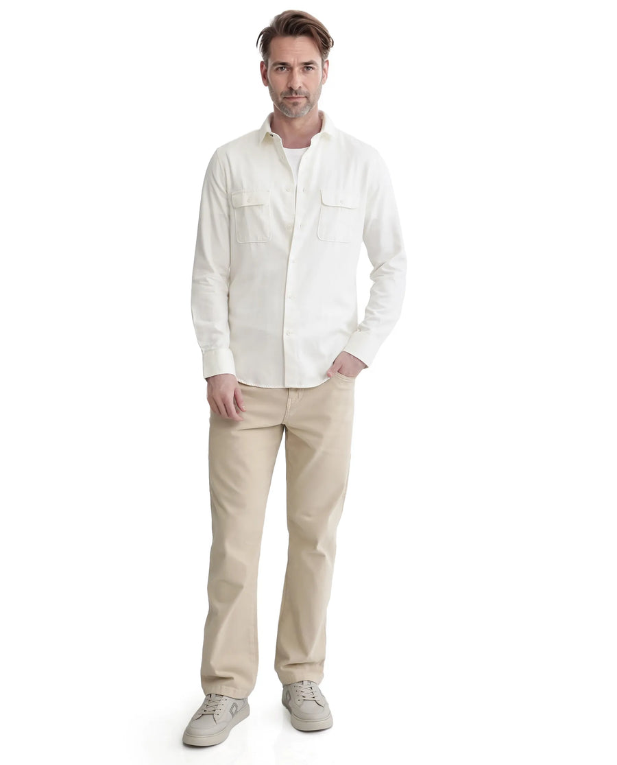 Rare Rabbit Men's Lyton-2 Off White Cotton Plain Regular Fit Full Sleeve Collared Shirt
