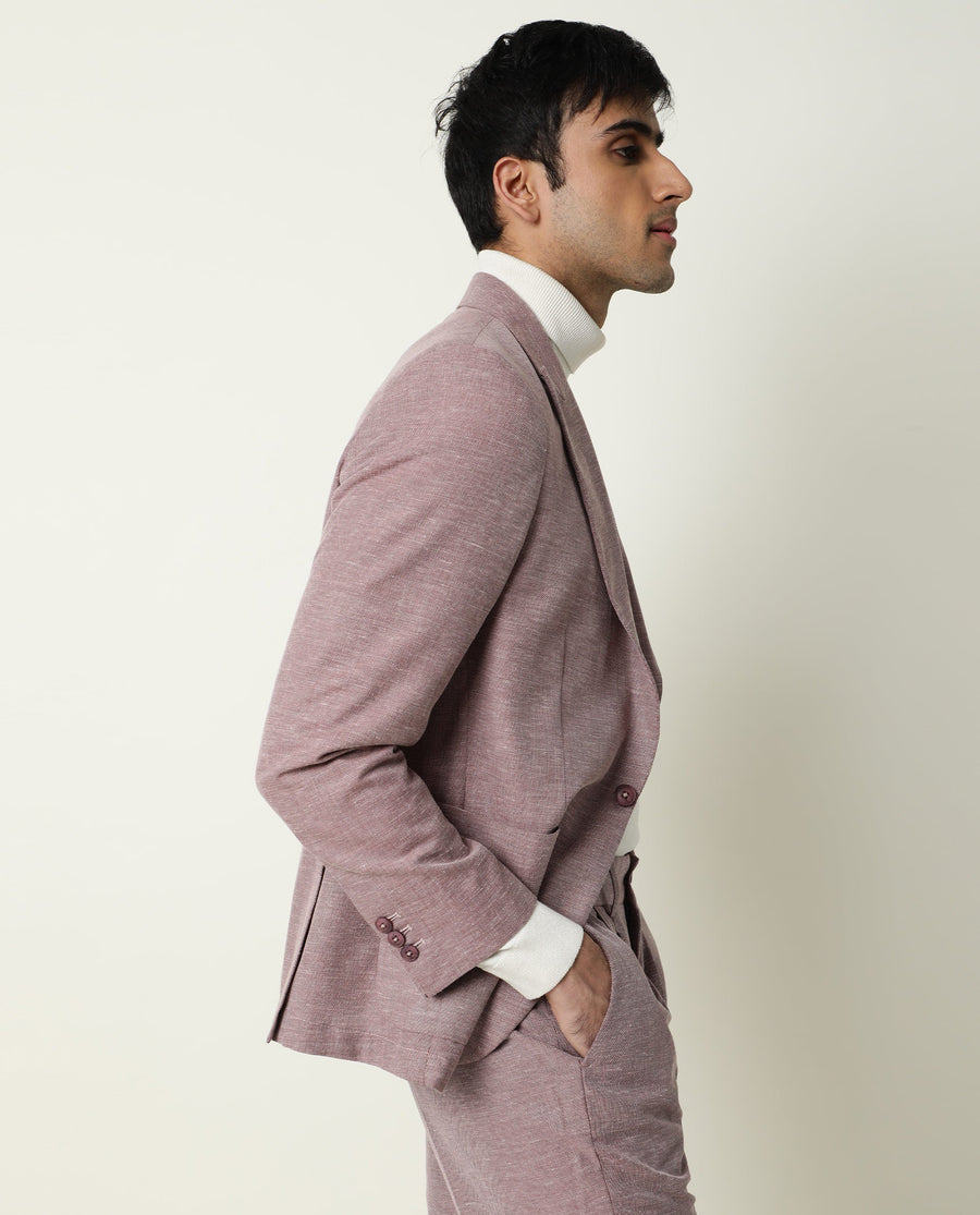 Rare Rabbit Men's Dexit Maroon Polyester Plain Tailored Fit Full Sleeve Lapel Neck Blazer