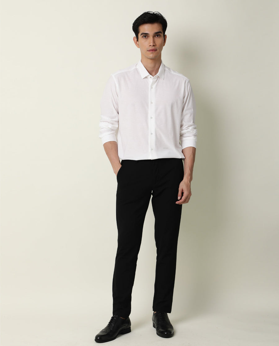 Rare Rabbit Men's Villa White Cotton Plain Tailored Fit Full Sleeve Collared Shirt