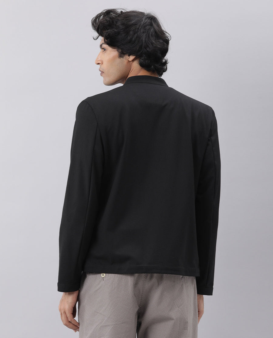 Rare Rabbit Men's Sign-2 Black Polyester Plain Slim Fit Full Sleeve High Neck Jacket