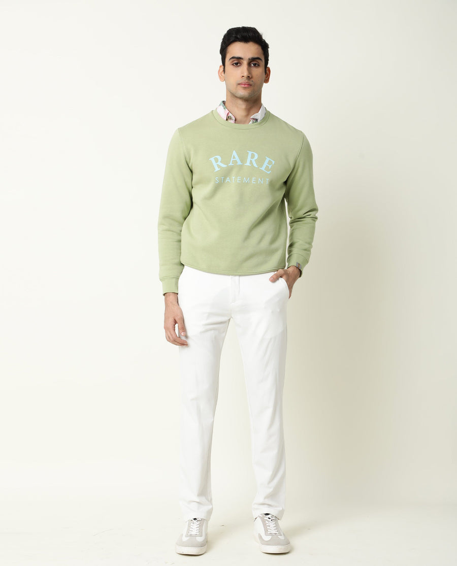 Rare Rabbit Men's Raven Green Cotton Graphic Print Relaxed Fit Full Sleeve Crew Neck Sweatshirt