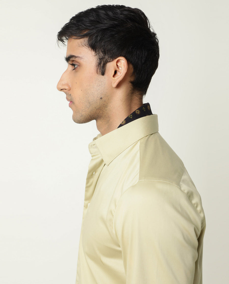 Rare Rabbit Men's Como Green Satin Plain Regular Fit Full Sleeve Collared Shirt