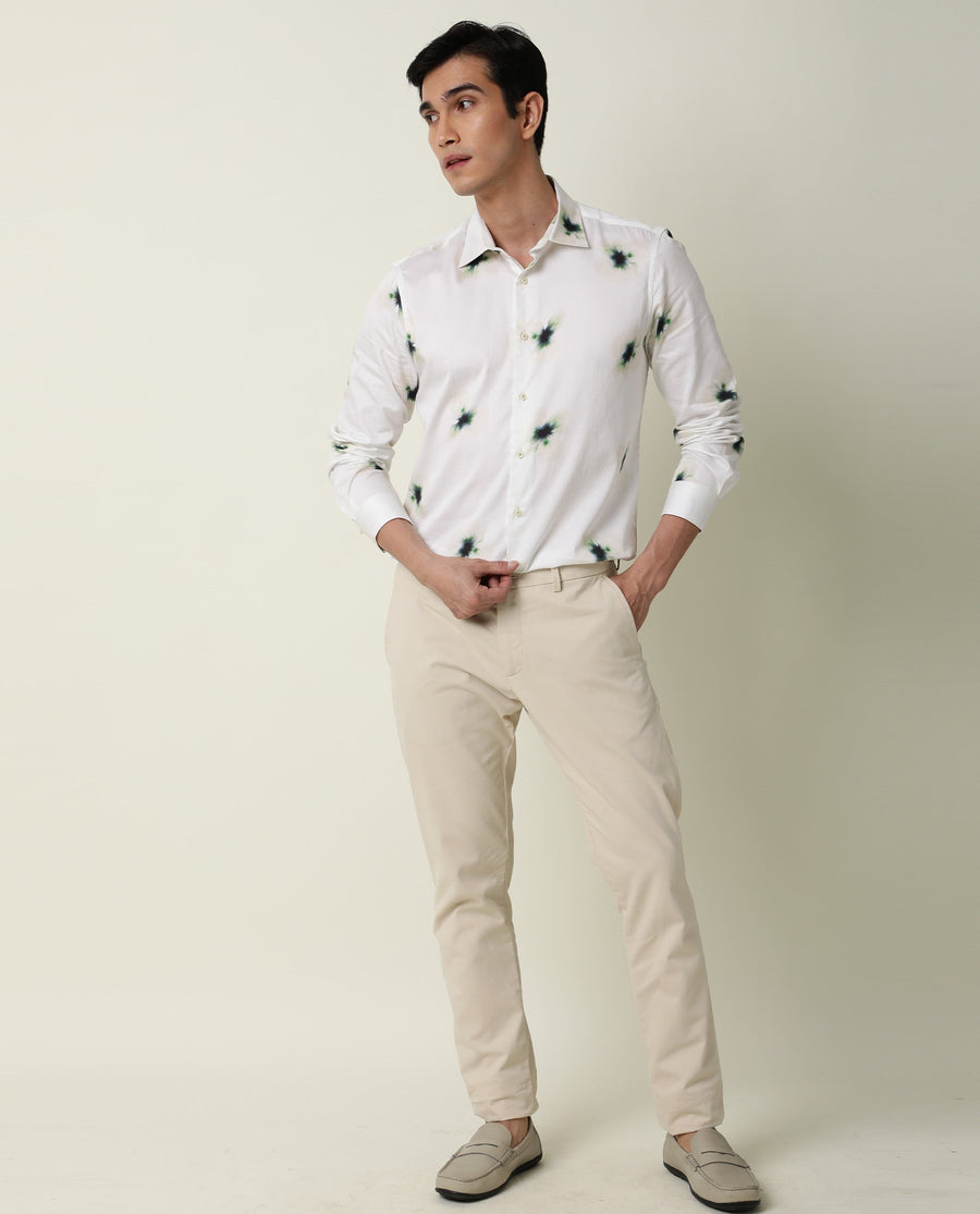 Rare Rabbit Men's Laccoss Off White Cotton Floral Print Regular Fit Full Sleeve Collared Shirt