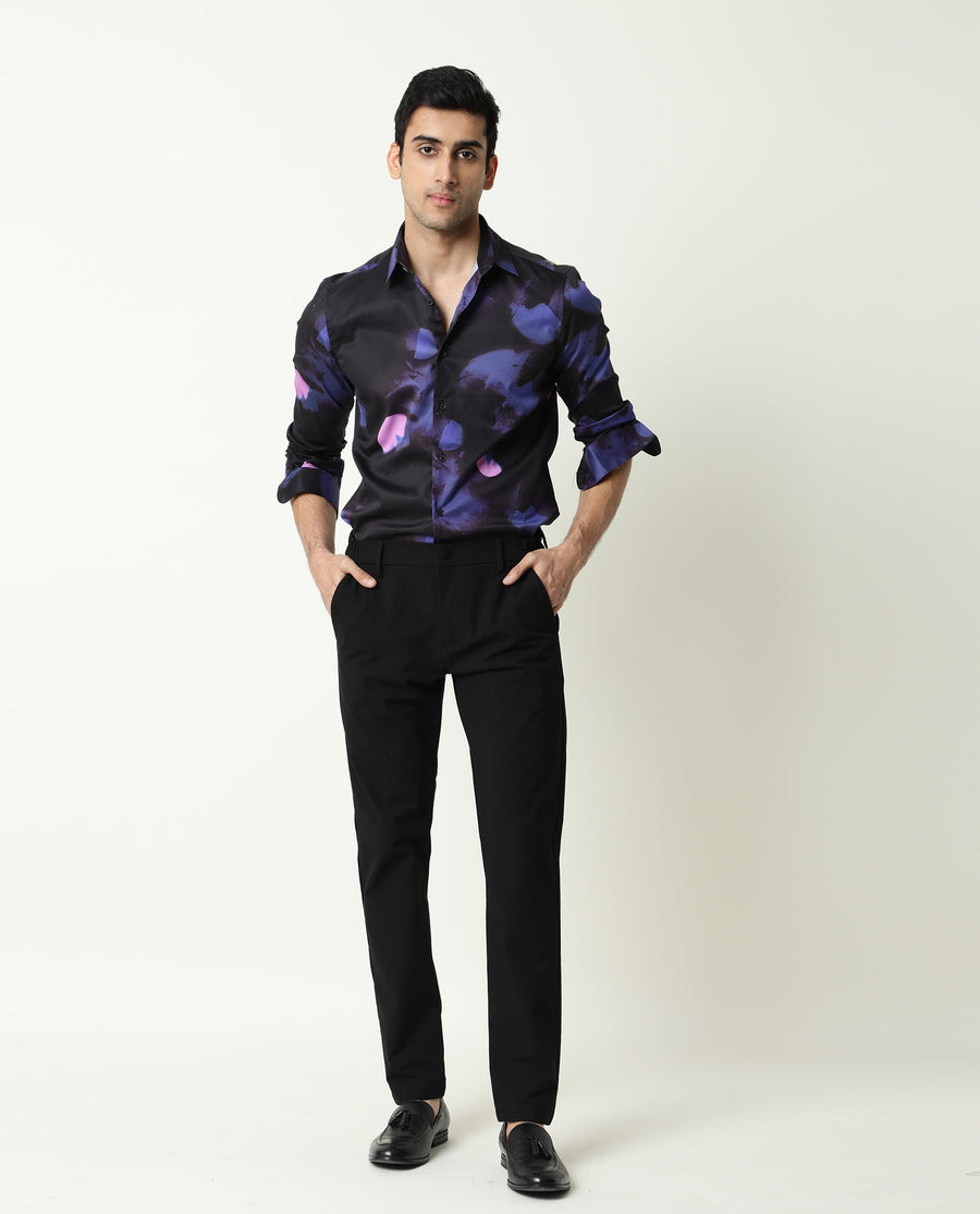 Rare Rabbit Men's Toforo Black Cotton Abstract Print Regular Fit Full Sleeve Collared Shirt