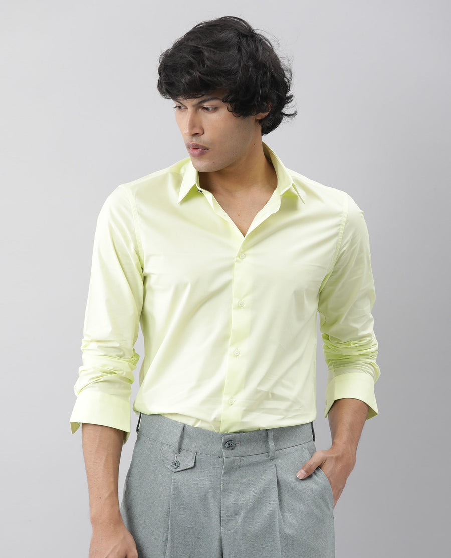 Rare Rabbit Men's Neutro Ls Green Cotton Plain Tailored Fit Full Sleeve Collared Shirt