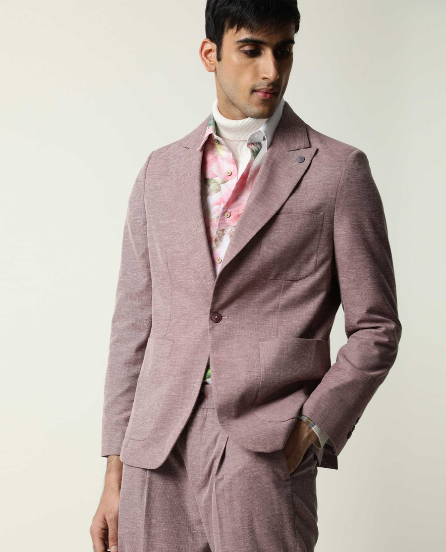 Rare Rabbit Men's Dexit Maroon Polyester Plain Tailored Fit Full Sleeve Lapel Neck Blazer