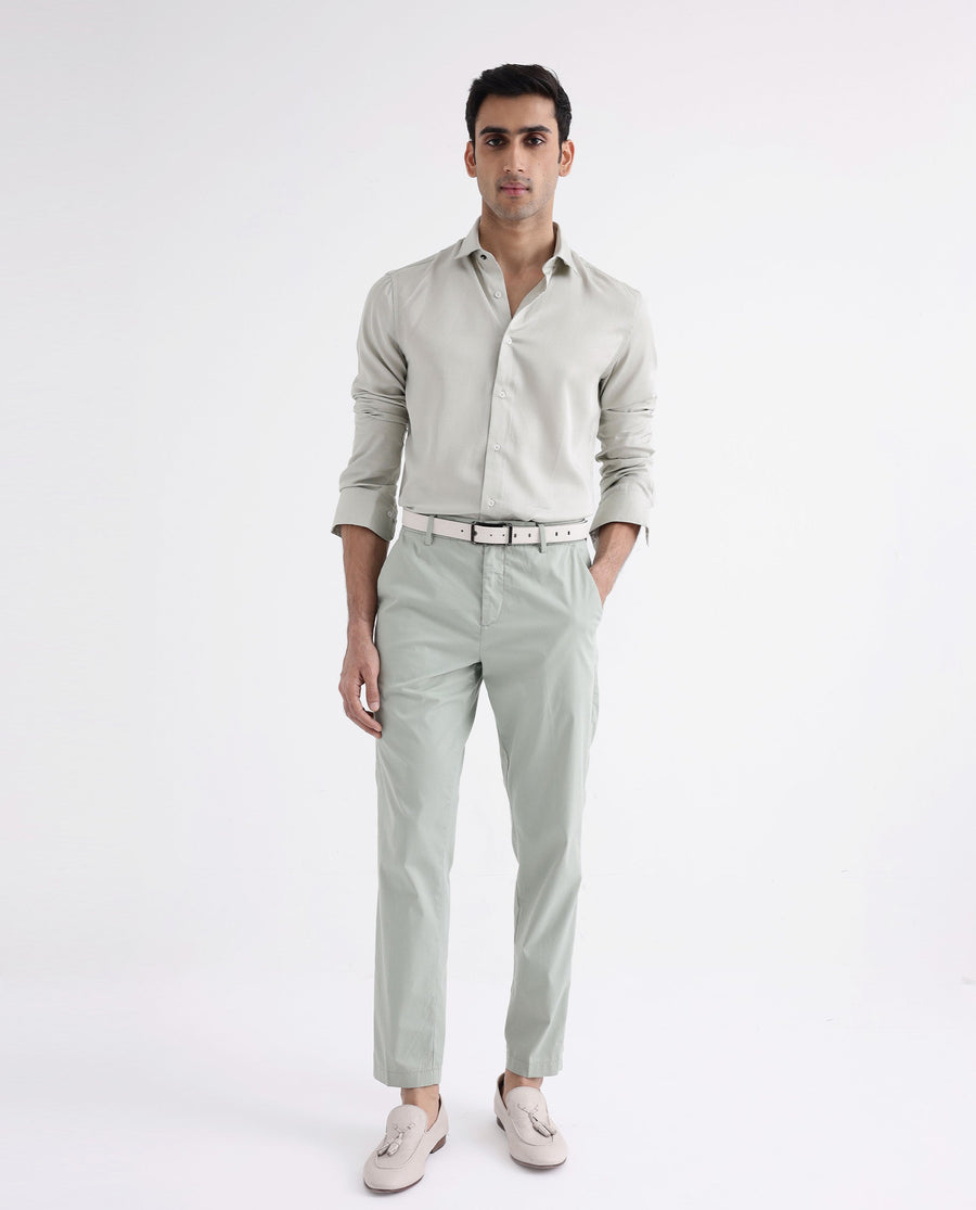 Rare Rabbit Men's Memo Ls Pastel Green Tencel Plain Regular Fit Full Sleeve Collared Shirt