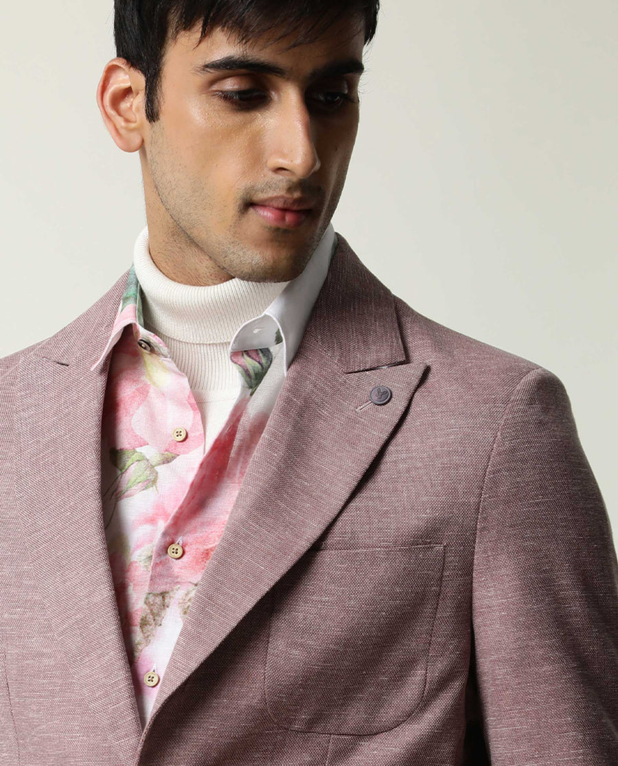 Rare Rabbit Men's Dexit Maroon Polyester Plain Tailored Fit Full Sleeve Lapel Neck Blazer