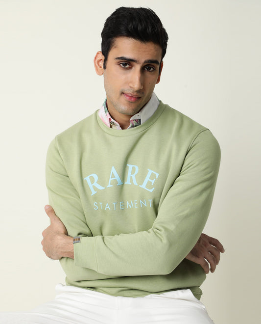 Rare Rabbit Men's Raven Green Cotton Graphic Print Relaxed Fit Full Sleeve Crew Neck Sweatshirt