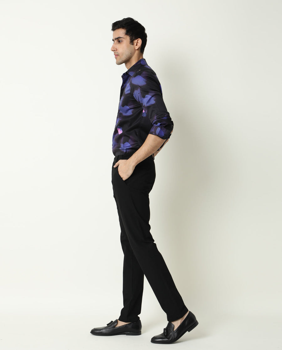 Rare Rabbit Men's Toforo Black Cotton Abstract Print Regular Fit Full Sleeve Collared Shirt