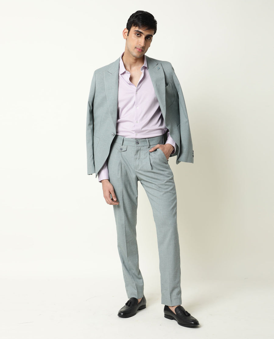 Rare Rabbit Men's Dexit Green Polyester Plain Tailored Fit Full Sleeve Lapel Neck Blazer