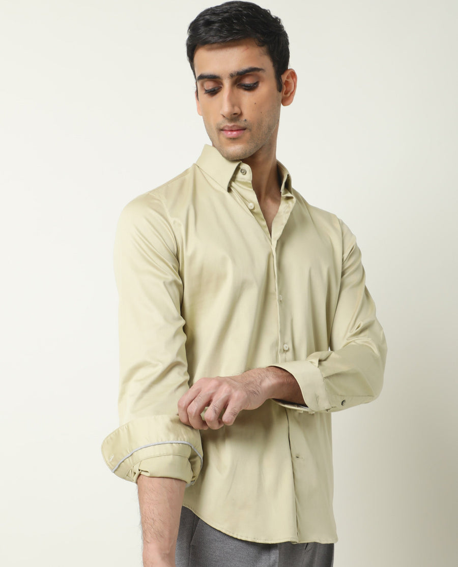 Rare Rabbit Men's Como Green Satin Plain Regular Fit Full Sleeve Collared Shirt
