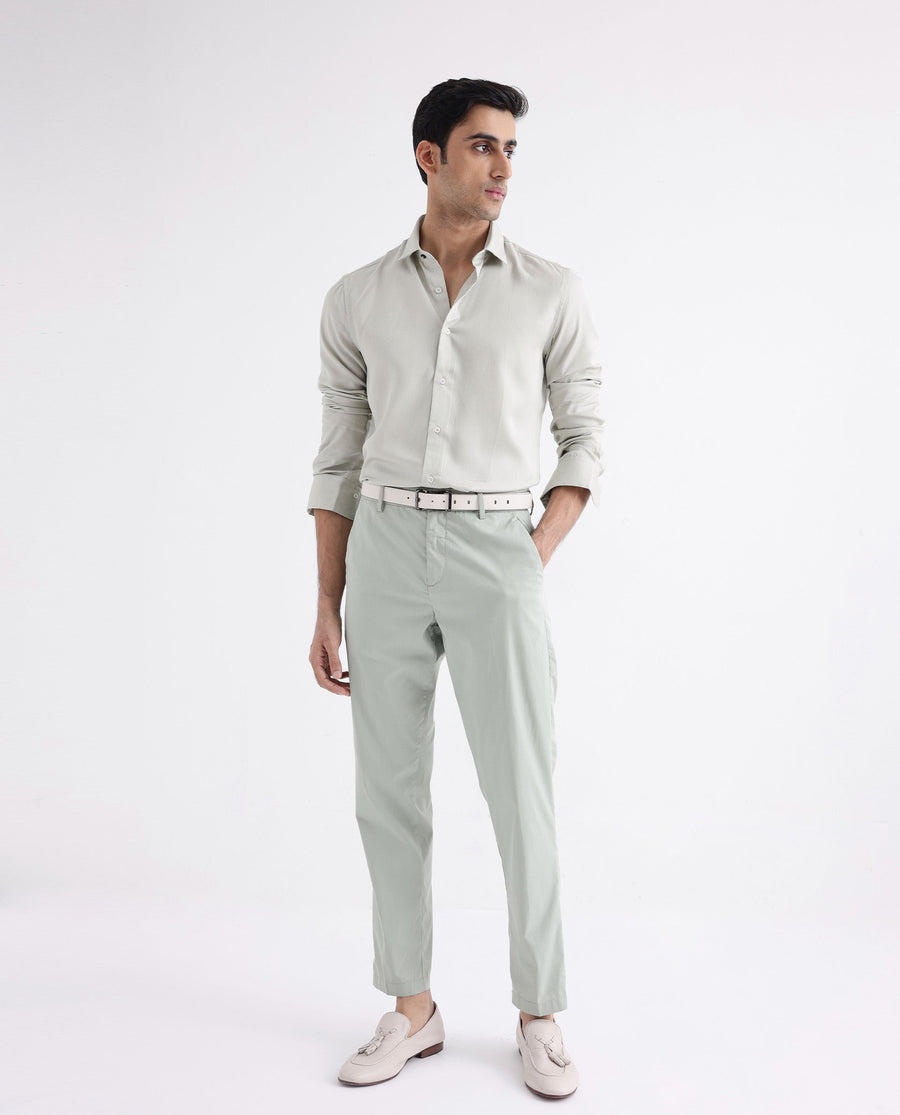 Rare Rabbit Men's Memo Ls Pastel Green Tencel Plain Regular Fit Full Sleeve Collared Shirt