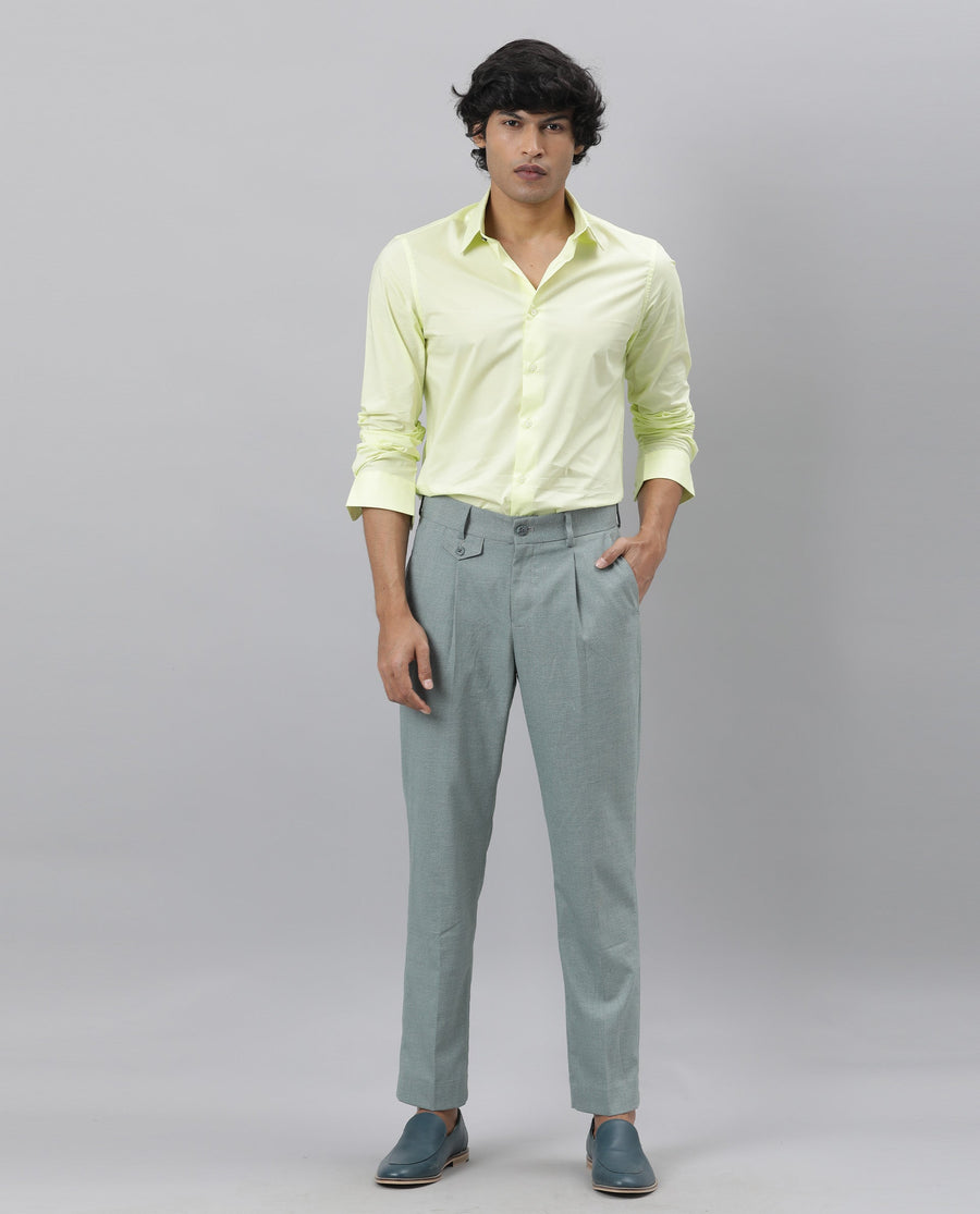 Rare Rabbit Men's Neutro Ls Green Cotton Plain Tailored Fit Full Sleeve Collared Shirt