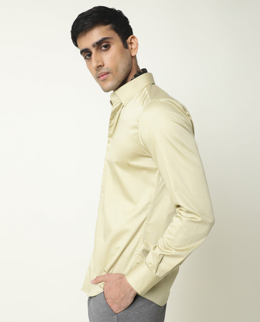 Rare Rabbit Men's Como Green Satin Plain Regular Fit Full Sleeve Collared Shirt