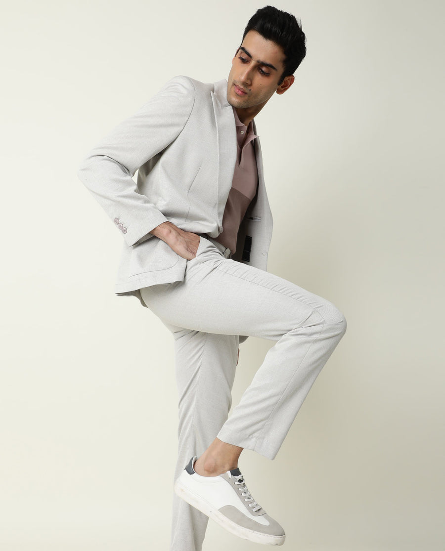 Rare Rabbit Men's Dexit Beige Polyester Plain Tailored Fit Full Sleeve Lapel Neck Blazer