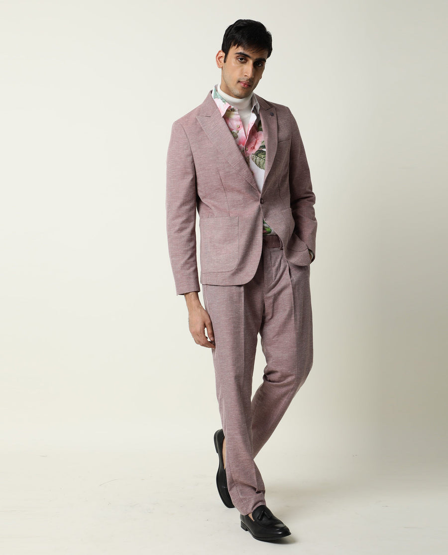 Rare Rabbit Men's Dexit Maroon Polyester Plain Tailored Fit Full Sleeve Lapel Neck Blazer