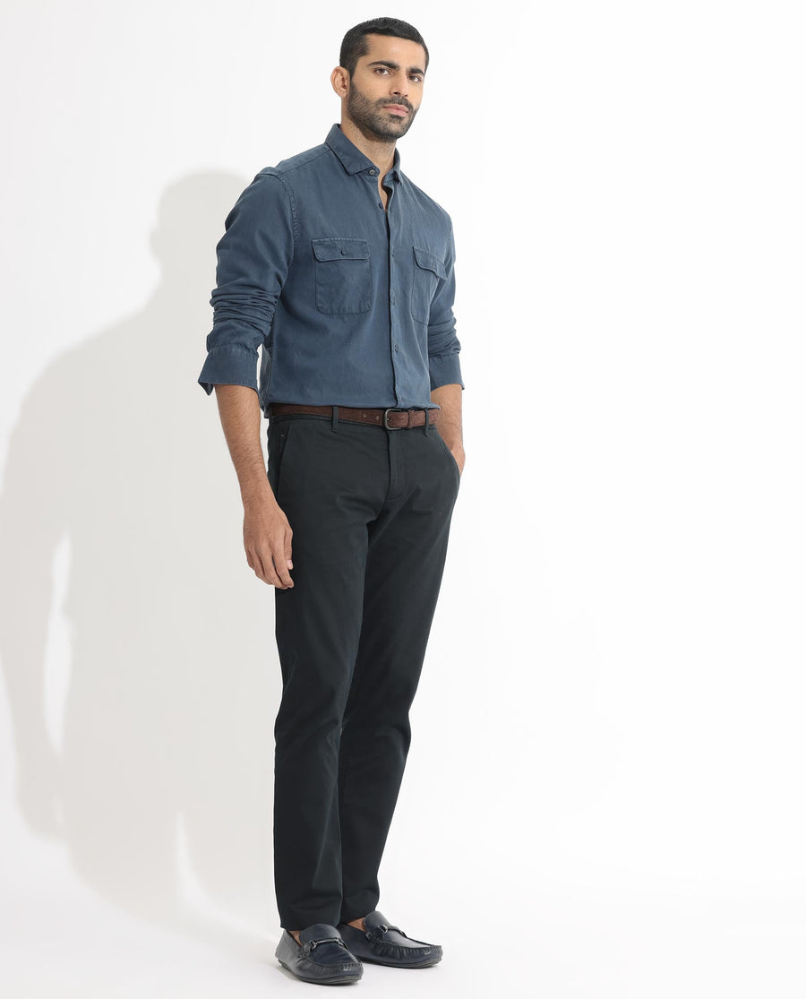 Rare Rabbit Men's Lipton Dusky Navy Cotton Plain Regular Fit Full Sleeve Collared Shirt