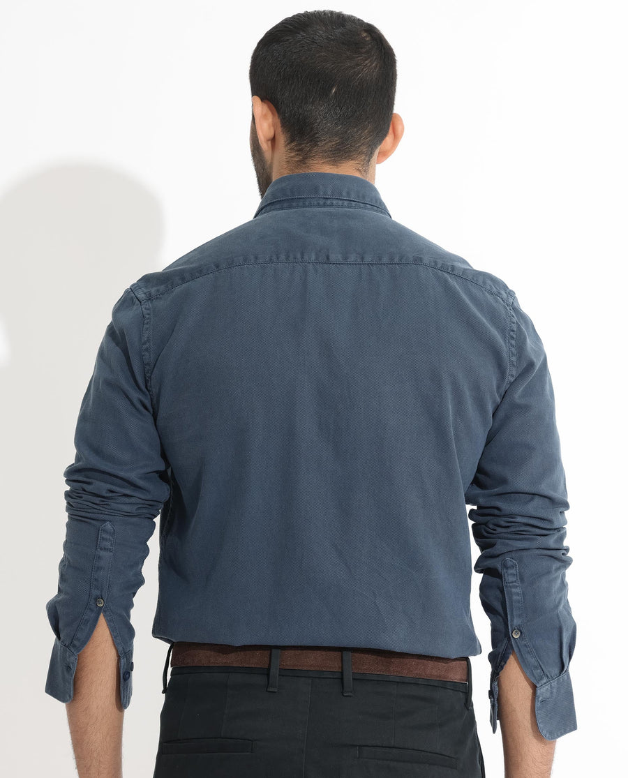 Rare Rabbit Men's Lipton Dusky Navy Cotton Plain Regular Fit Full Sleeve Collared Shirt