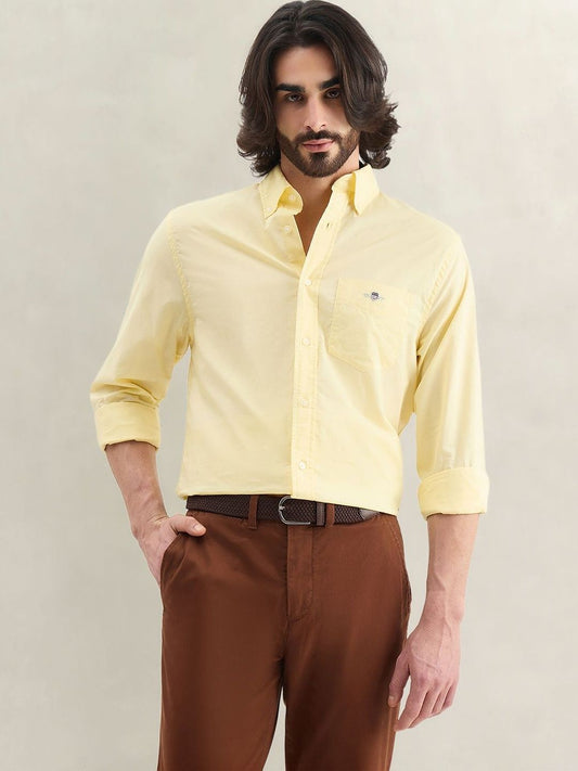 Gant Men Yellow Striped Regular Fit Classic Poplin Shirt