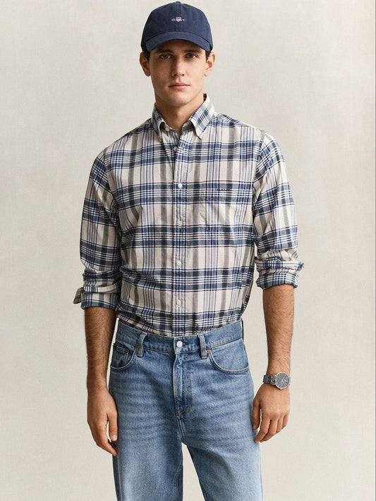 Gant Men Blue Checked Regular Fit Madras Checked Shirt
