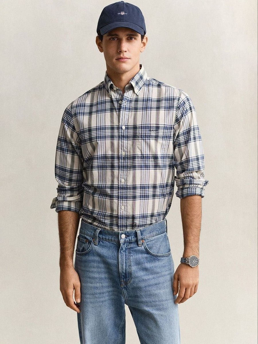 Gant Men Blue Checked Regular Fit Madras Checked Shirt
